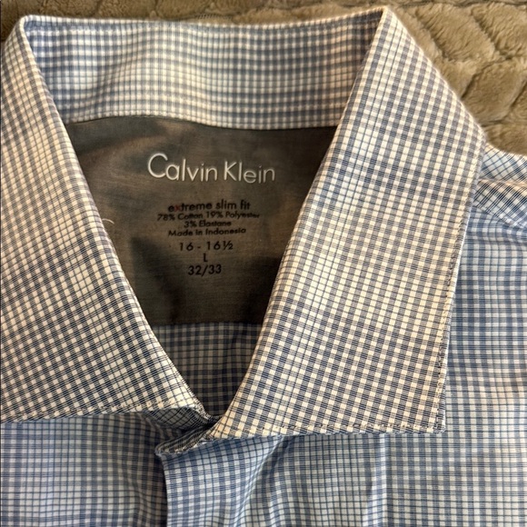 Calvin Klein Men's Blue Checkered Shirt long sleeve 16-16 1/2 32/33 Large NWT - Picture 4 of 10